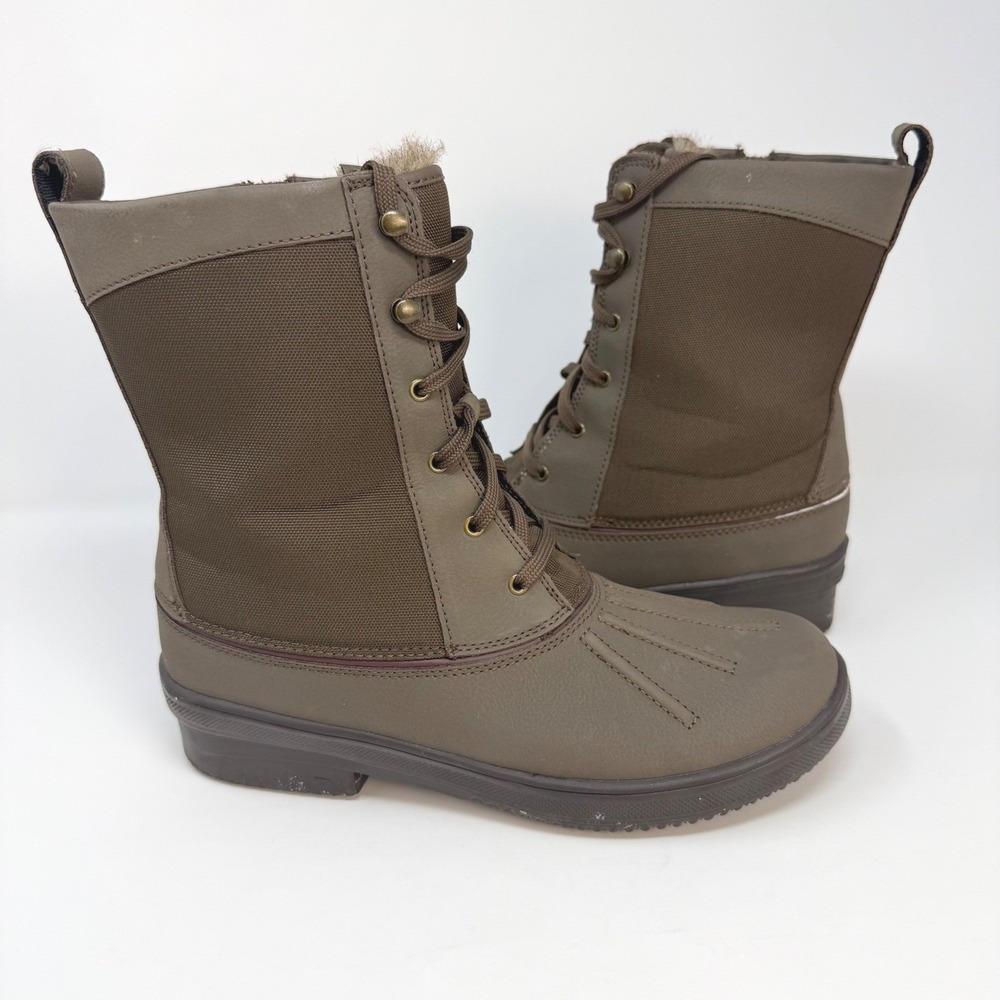 Clarks Womens Size 8.5 M Olive Green Faux Fur Lined Lace Up Side Zip Duck Boots
